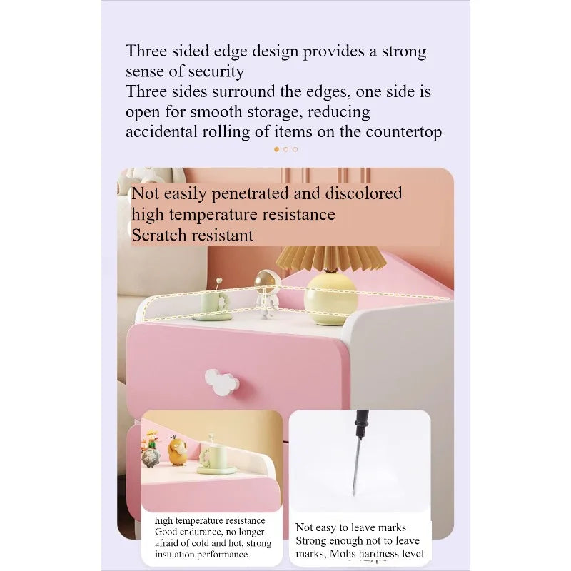 Modern Kids Bedside Table Cute Cream Style Bedroom Storage Locker Nightstand