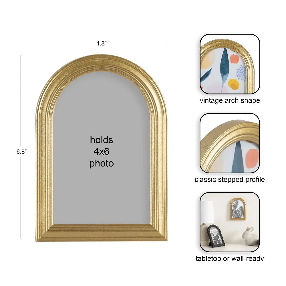Modern Elegant Arch Gold Metal Picture Frame Tabletop Ornament for Home Decor