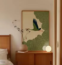 Japanese Crane Swirling Cloud Skies Canvas Painting Poster for Home Decor