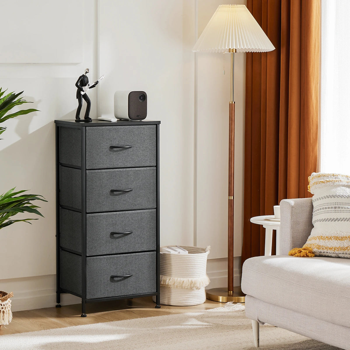 94cm Bedroom Dresser with 4 Fabric Drawers Steel Frame Storage Cabinet