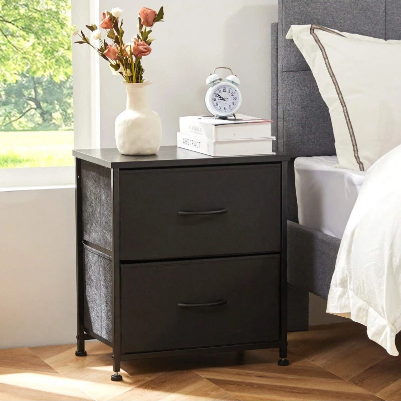 51cm Modern 2-Drawer Nightstand Wooden Bedside Table with Fabric Drawers