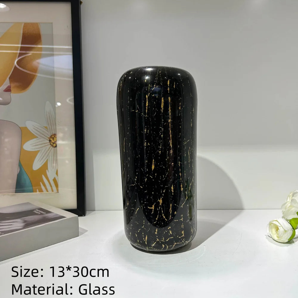 Modern Hand Blown Glass Flower Vase Tabletop Ornament for Home Decor