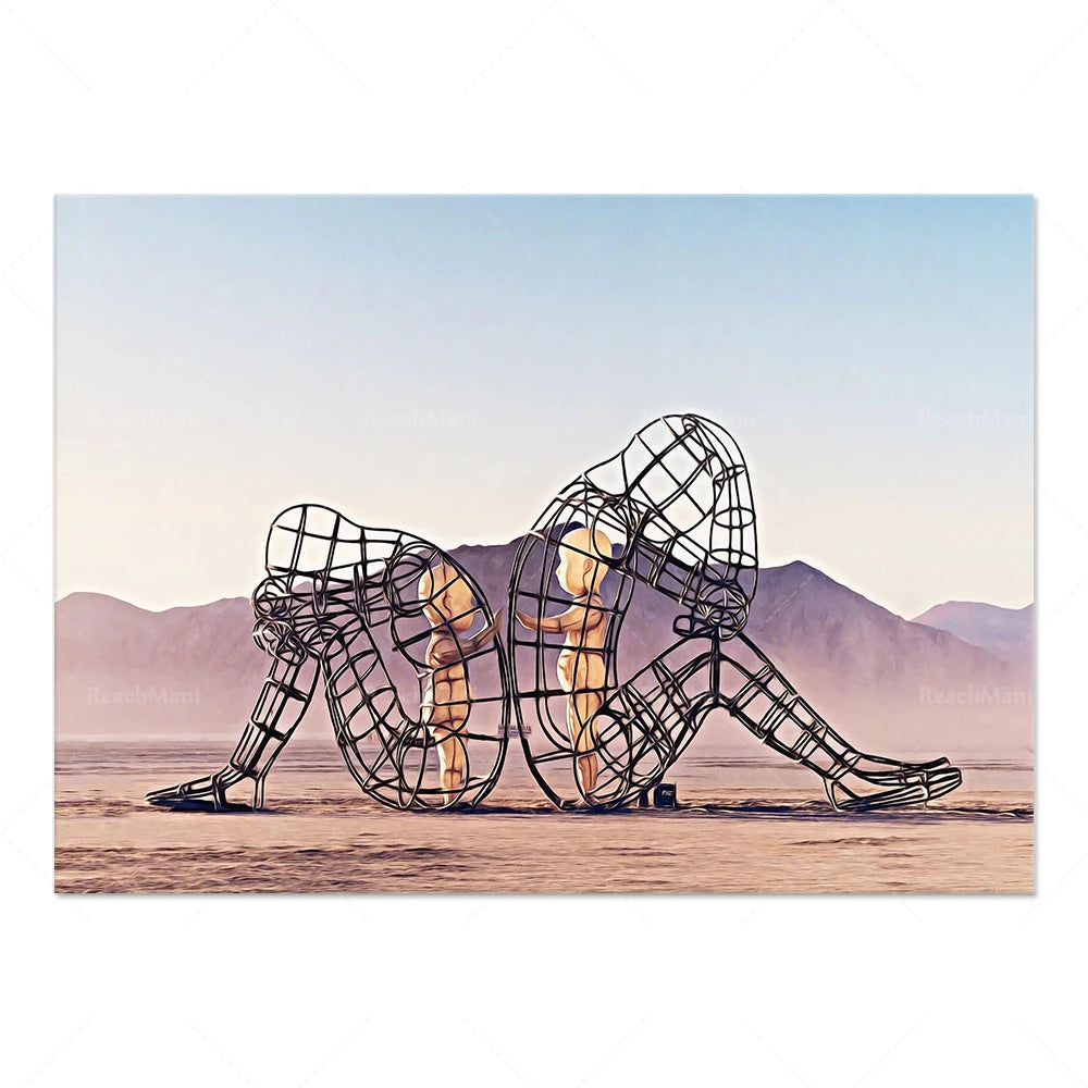 Burning Man Sculpture Figure Canvas Painting Poster for Home Decor