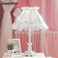Nordic Ins Pink Table Lamp Lace Fabric LED Stand Desk Light Fixtures for Bedroom Bedside Princess Home Decor Luminaire E27