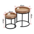 2-Piece Hand-Woven Rattan Nesting Tables Round Side Tables 40x46 cm