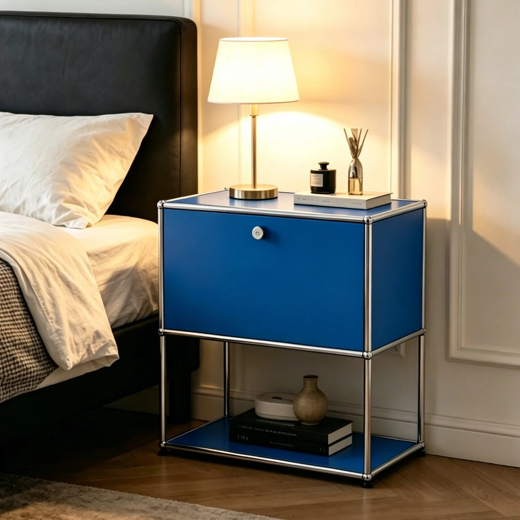 Modern 74 cm Modular Nightstand Chrome Metal Frame 2-Tier Side End Table