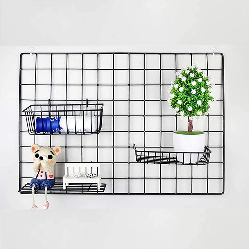 Modern Nordic Iron Grid Storage Basket Hanging Rack for Home Decor
