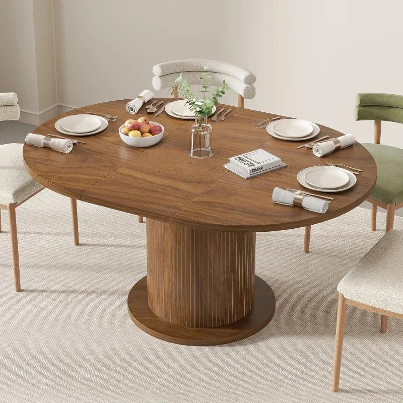 110-150cm Modern Farmhouse Round Dining Table for 4-6 People Adjustable Size