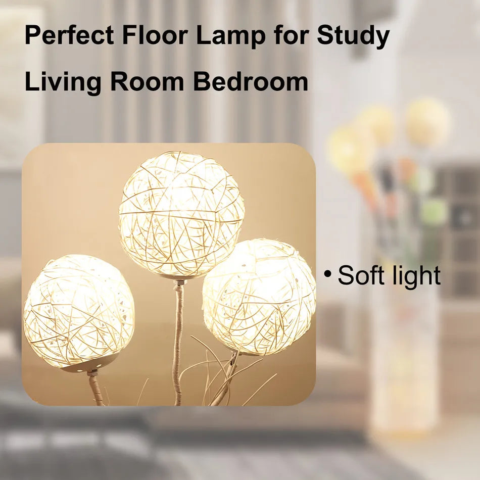 Modern Rattan Floor Lamp Standing Decorative Lighting for Living Room Bedroom Home Decor