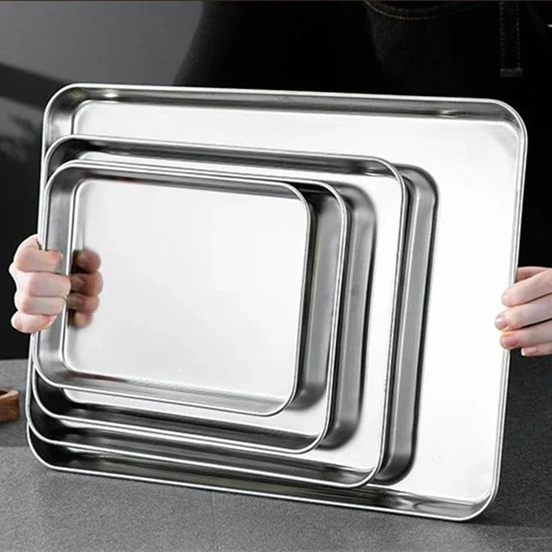 Modern Rectangle Stainless Steel Food Storage Serving Tray for Home Decor