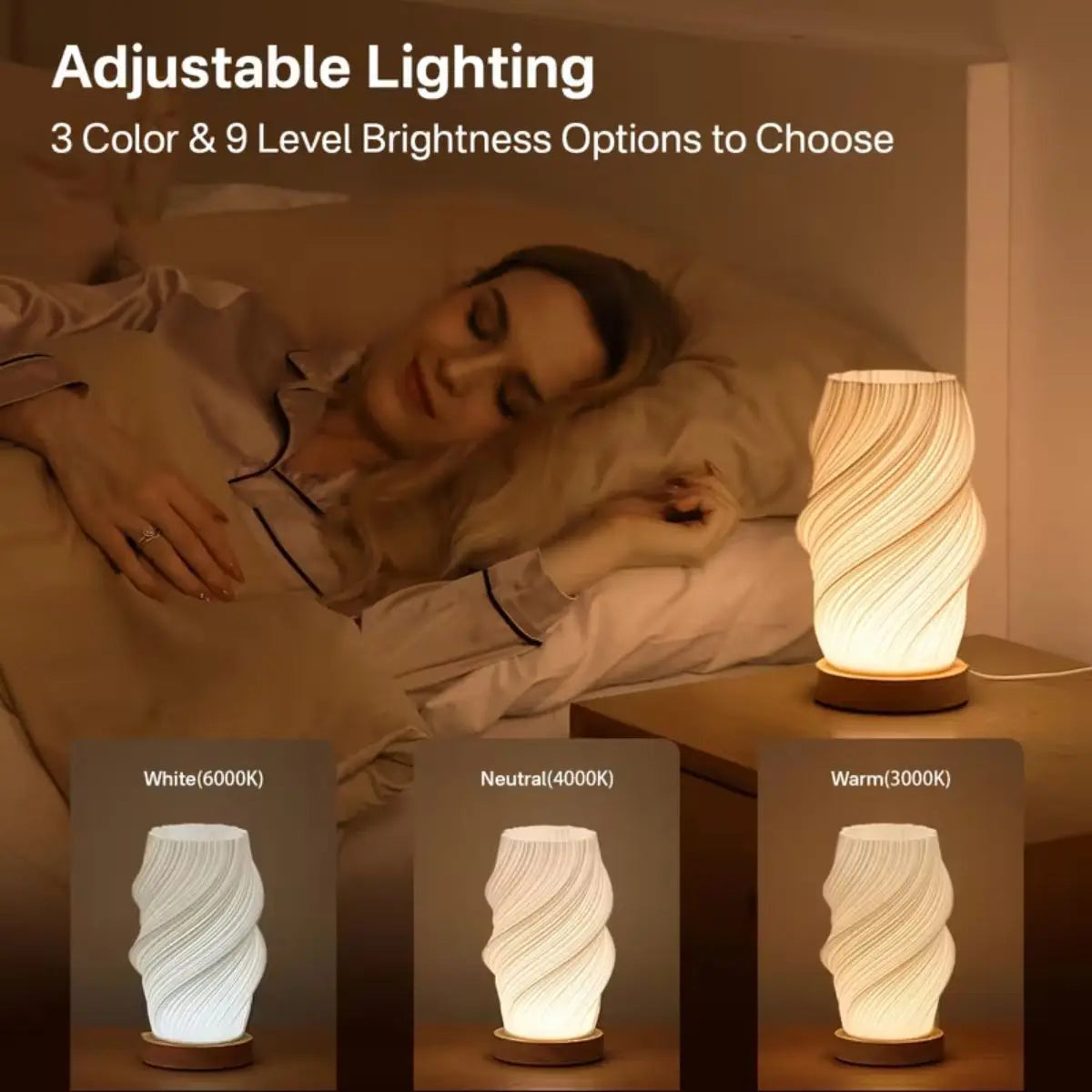 3D Printed Solid Wood Night Light Elegant Desk Lamp