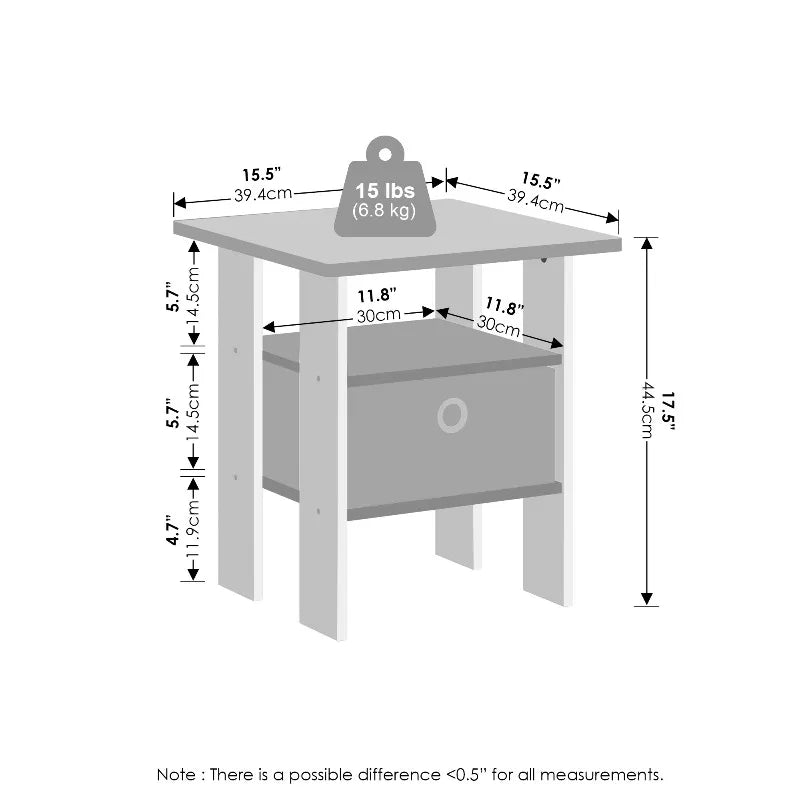 44cm Modern Bedside Table Set of 2 with Bin Drawer Nightstand