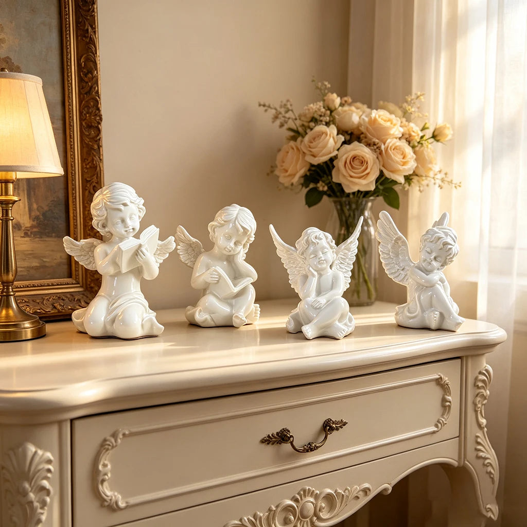 Vintage European Angel Resin Statue Tabletop Ornament for Home Decor