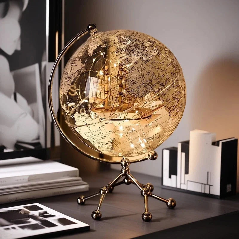 Modern Luxury Metal Globe Sailboat Statue Figurine for Tabletop Decor