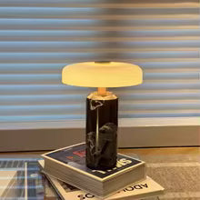 Natural White Marble Table Lamp USB Charge Glass Shade