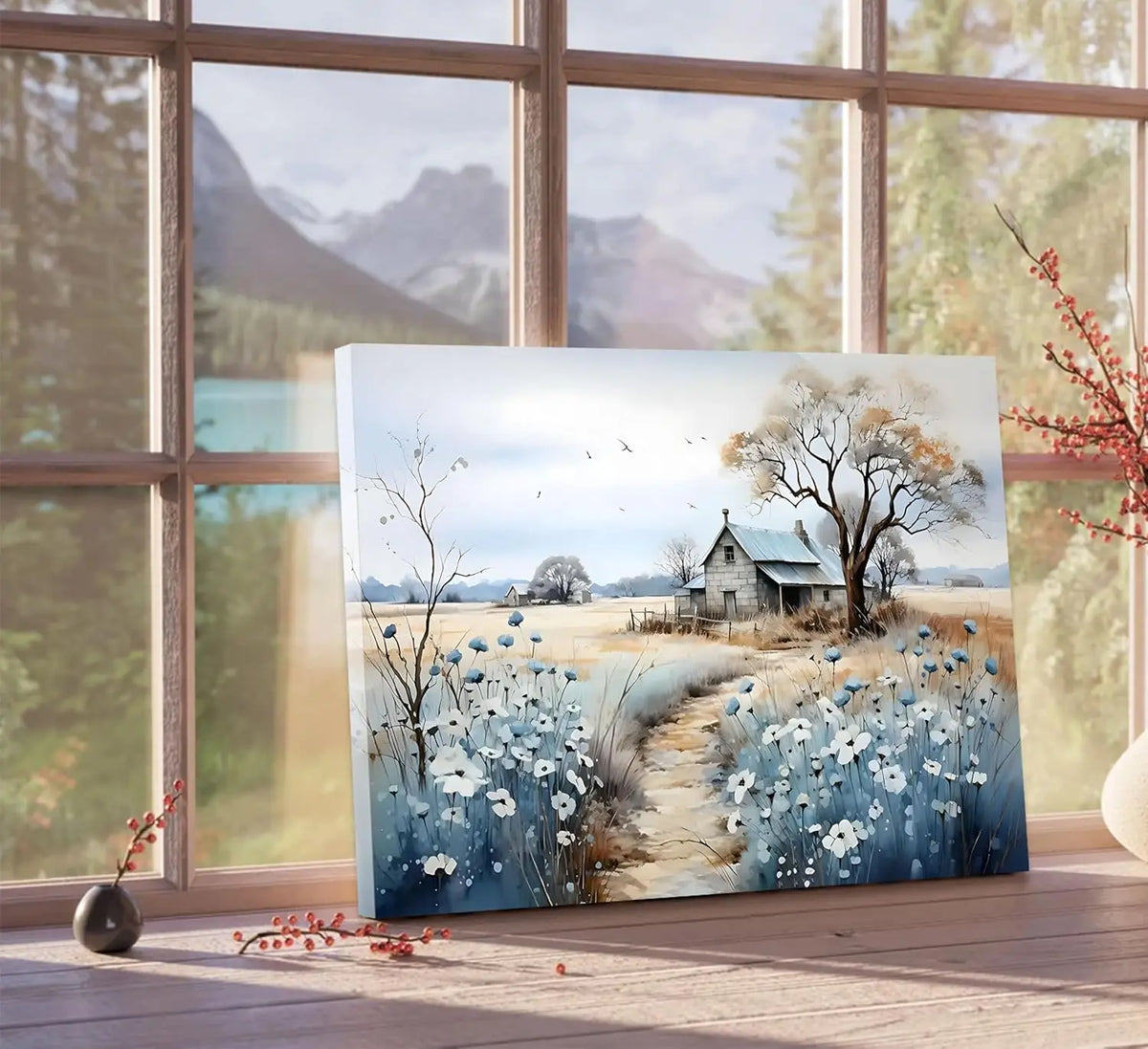 Rustic Farmhouse Landscape Canvas Painting Poster for Home Decor