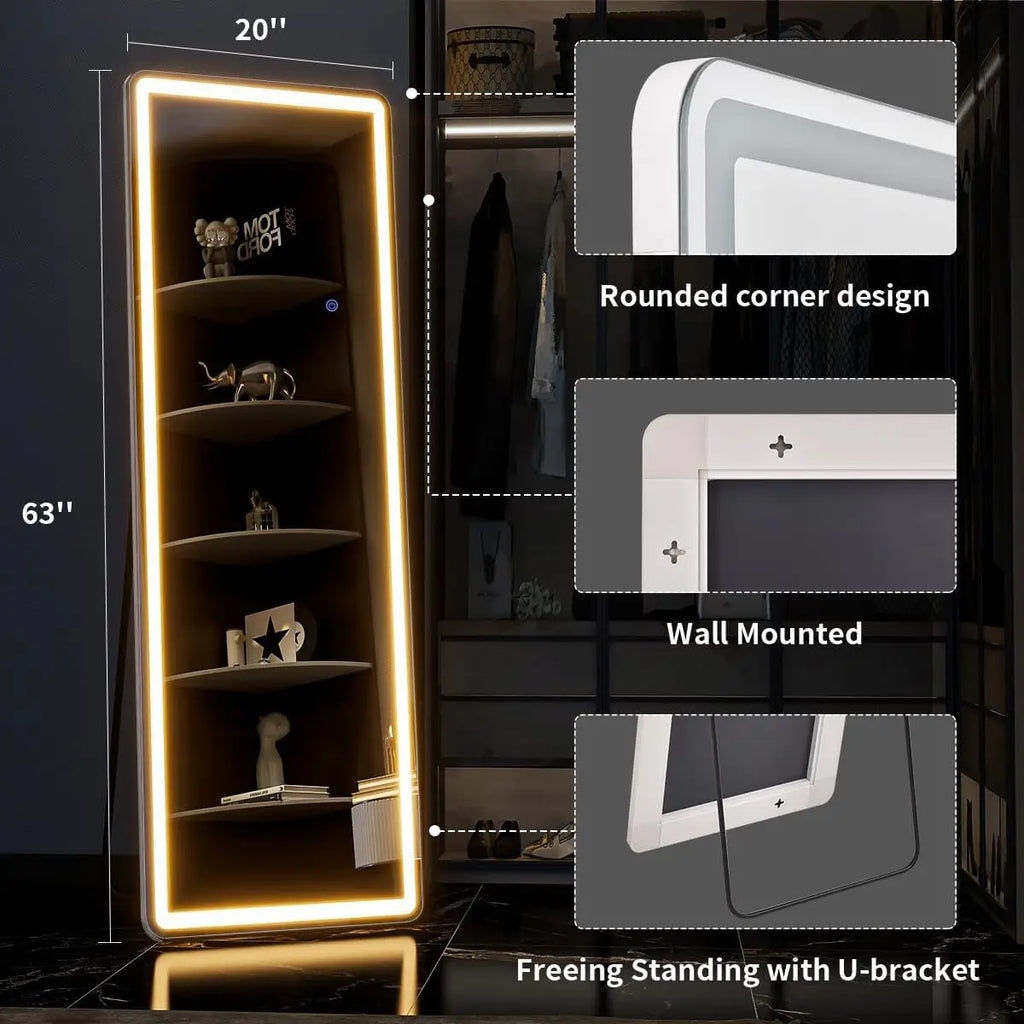 Modern Minimalist LED Standing Full Body Floor Mirror for Living Room