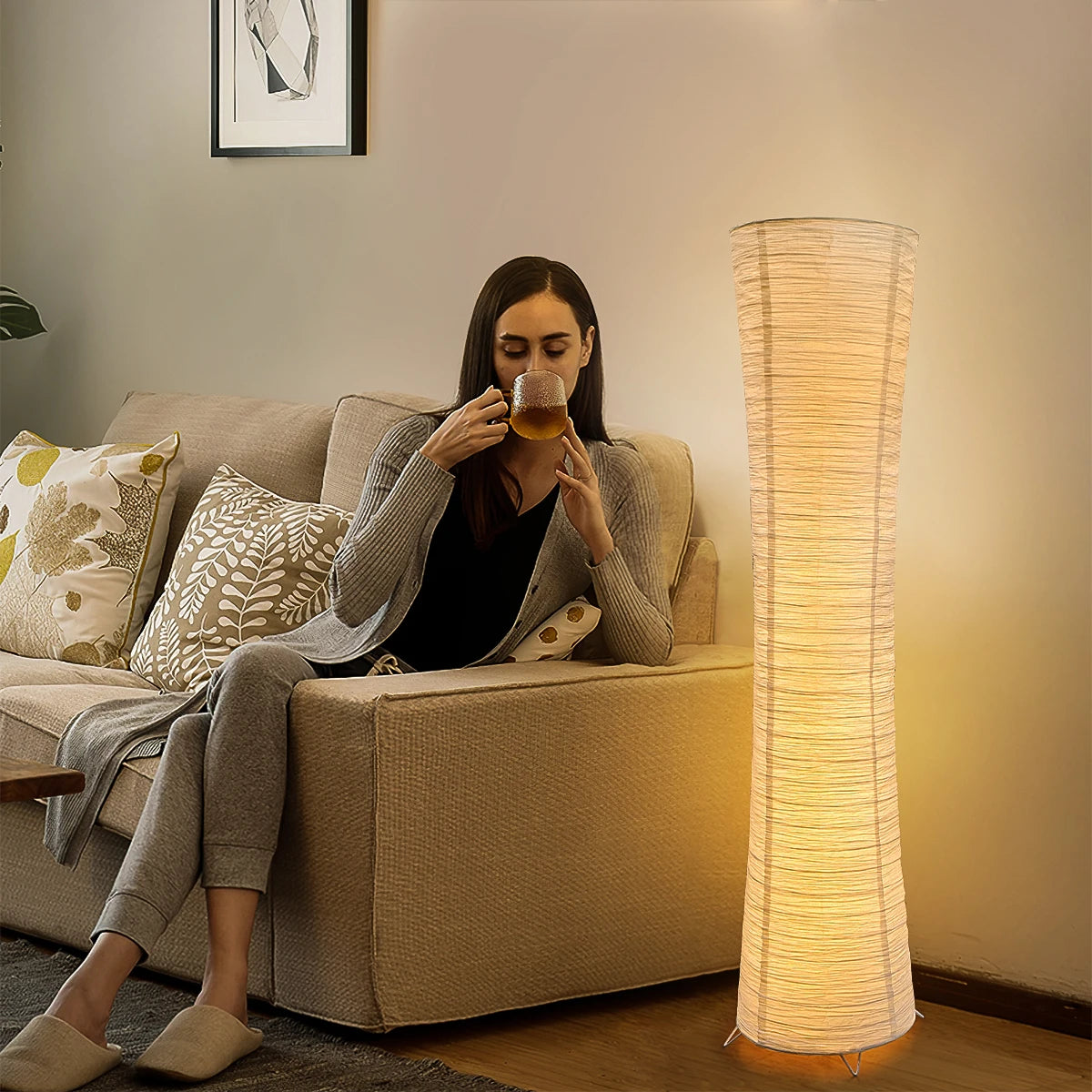 Three-Color Paper Lampshade LED Adjustable Light Timing Floor Lamp Cylindrical Corner Floor Lamp Bedroom Office Living Room