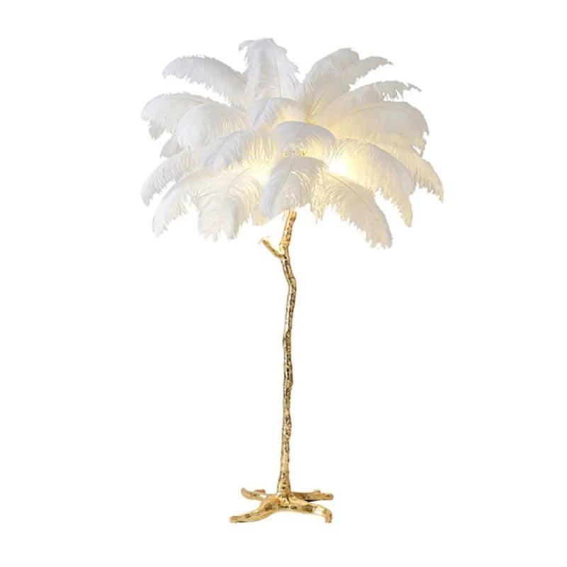 Modern Ostrich Feather LED Floor Lamp Resin Base Living Room Bedroom