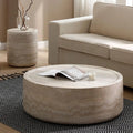 80cm Modern Round Coffee Table Concrete Texture Minimalist Drum Base