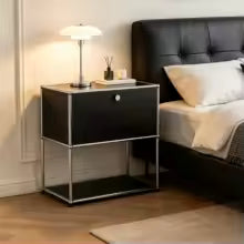 Modern 74 cm Modular Nightstand Chrome Metal Frame 2-Tier Side End Table