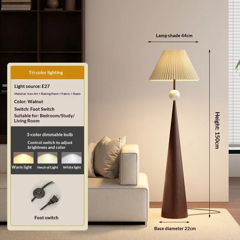 Zen Wabi Sabi Floor Lamp with Fabric Shade for Living Room Bedroom