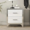 Modern White 2-Drawer High Gloss Nightstand with Metal Legs