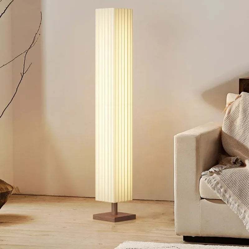 Modern Japanese Wabi Sabi Wood and Fabric LED Floor Lamp for Living Room Bedroom