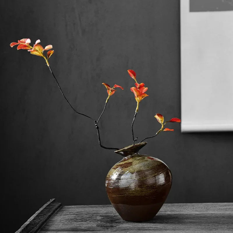 Japanese Style Terracotta Flower Vase Tabletop Ornament for Home Decor