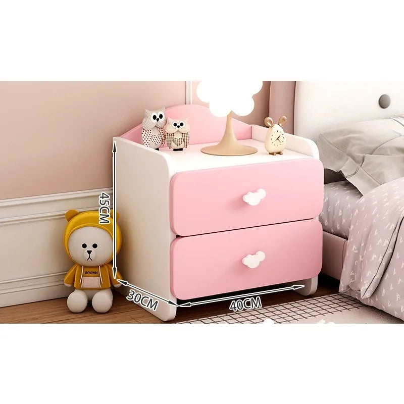 Modern Kids Bedside Table Cute Cream Style Bedroom Storage Locker Nightstand