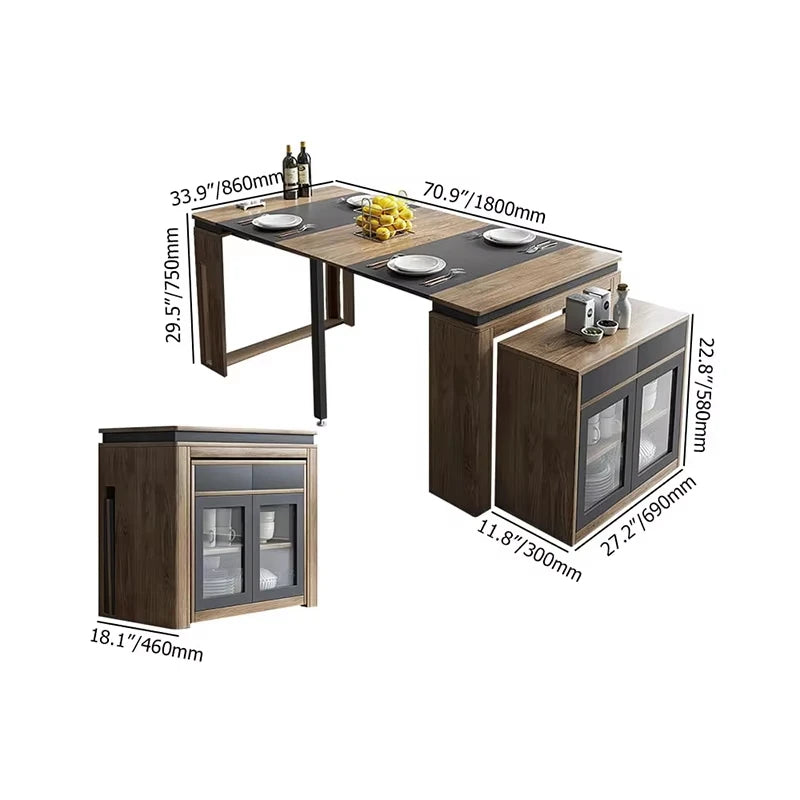 Modern Multifunctional Extendable Dining Table with Storage Cabinet Space Saving