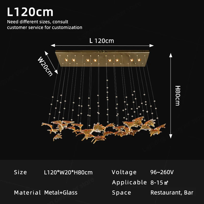 Modern Maple Leaf Glass LED Pendant Light Kitchen Island Dining Table Chandelier