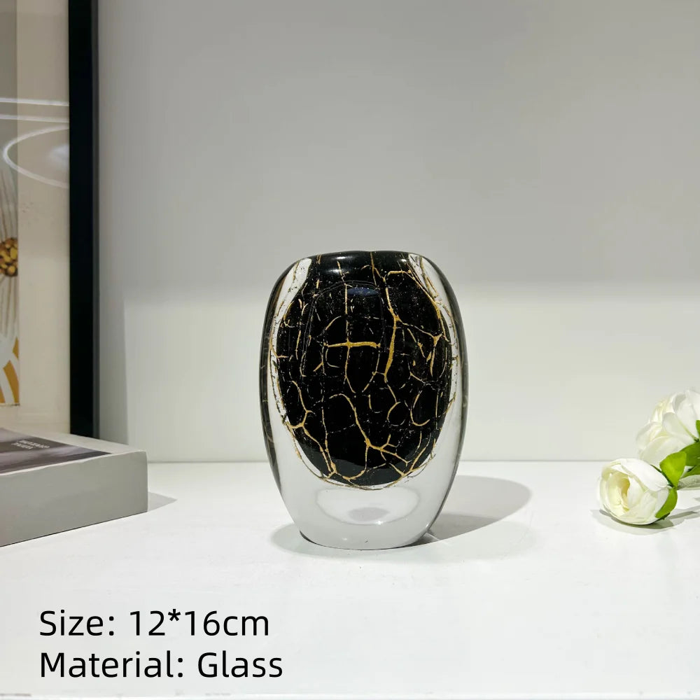 Modern Hand Blown Glass Flower Vase Tabletop Ornament for Home Decor