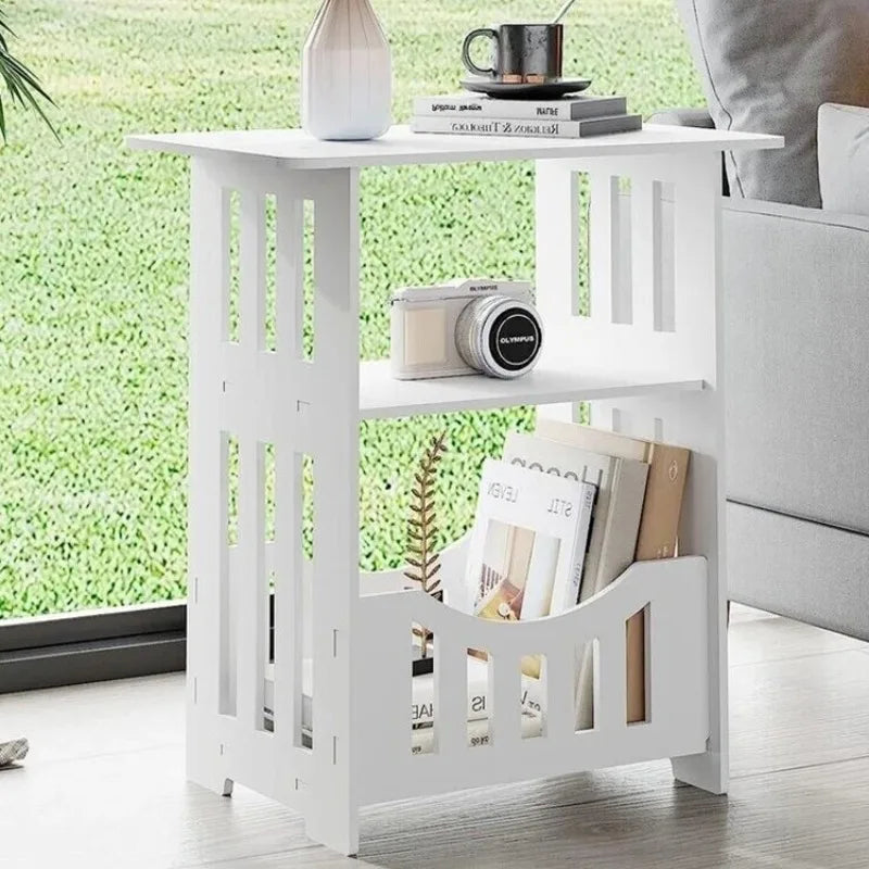 Modern Small Bedside Table with Storage Shelf and Drawer White