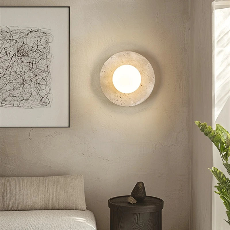 Modern Yellow Travertine and Glass LED Wall Lamp