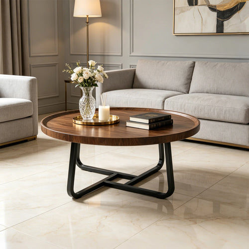 50 cm Minimalist Round Side Table Small Coffee Tea End Table with Metal Frame for Living Room Bedroom Decor
