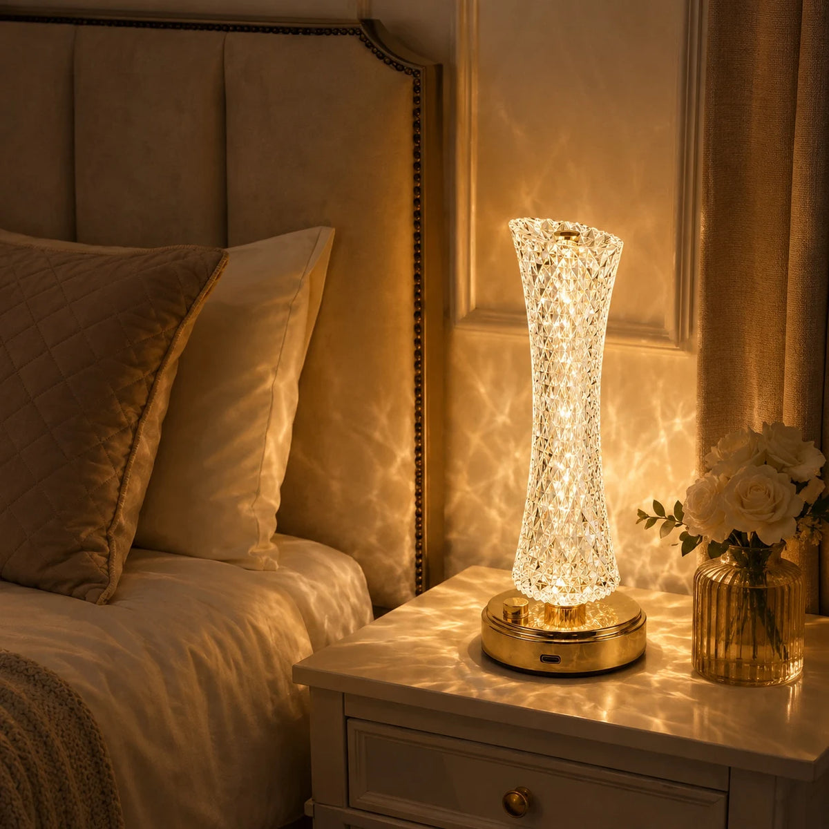 Touch Dimming Crystal LED Table Lamp Modern Bedside Desk Light