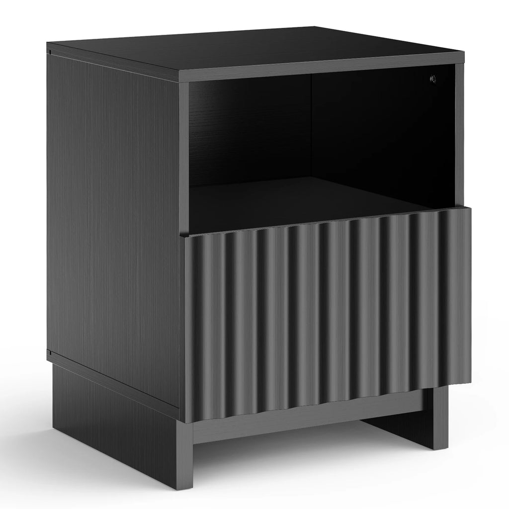55.9cm Wood Nightstand with Storage Drawers Open Shelf Modern Bedside Table
