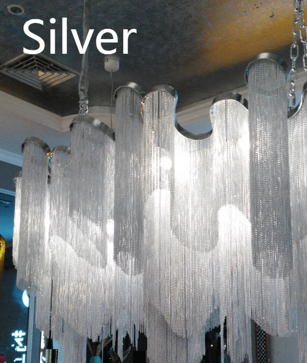 Vintage Handmade Aluminum Chain LED Chandelier for Living Room
