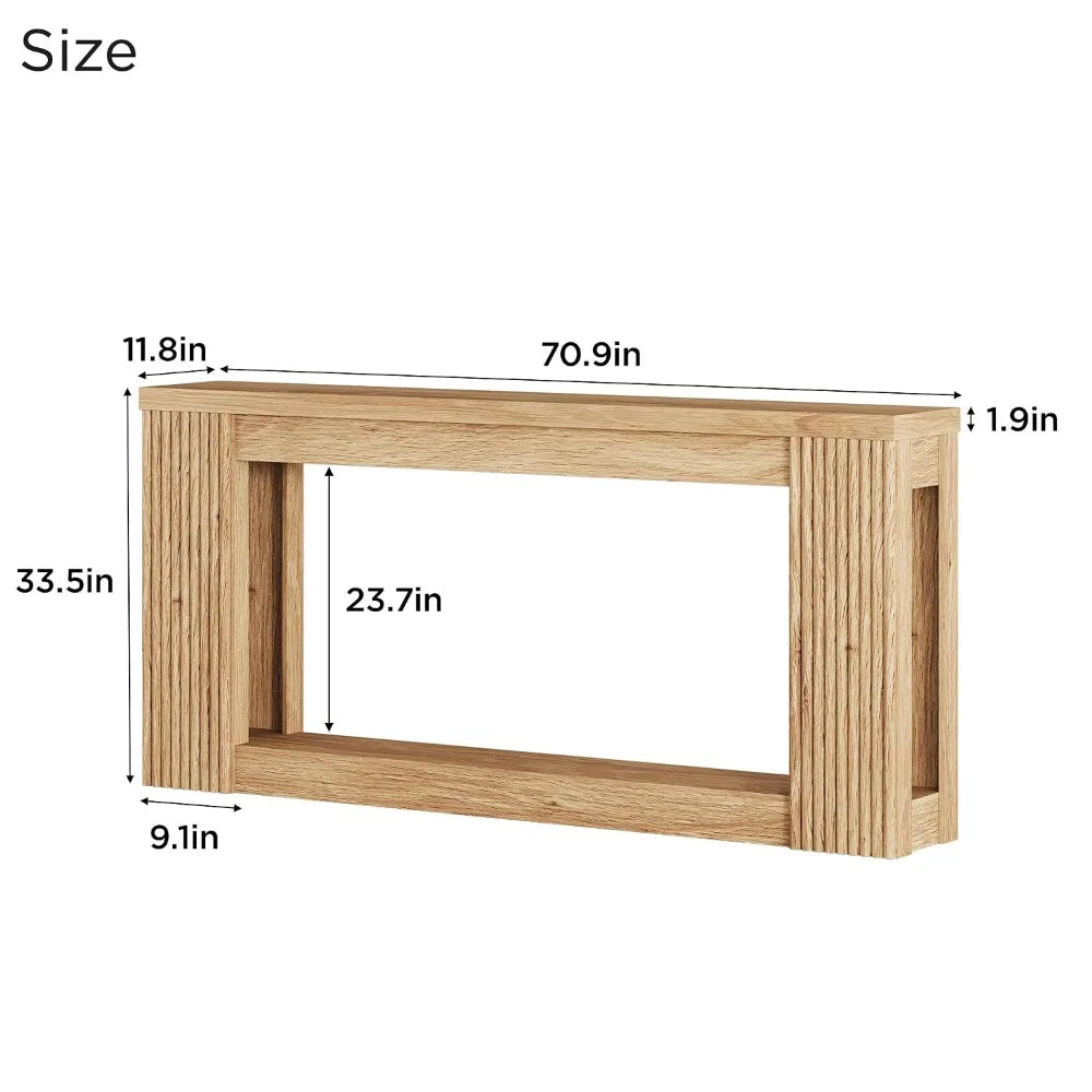 180 cm Fluted Wooden Console Table with Storage Rectangular Behind Couch Entryway Furniture