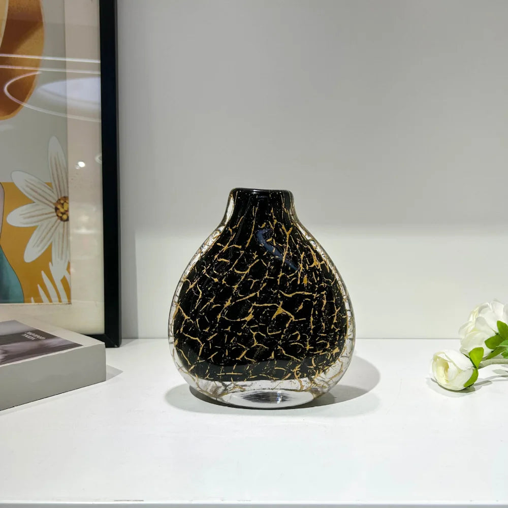 Modern Hand Blown Glass Flower Vase Tabletop Ornament for Home Decor