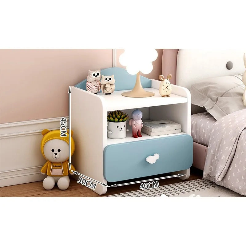 Modern Kids Bedside Table Cute Cream Style Bedroom Storage Locker Nightstand