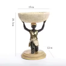 African Man Statue Resin Storage Basket Tray for Home Decor