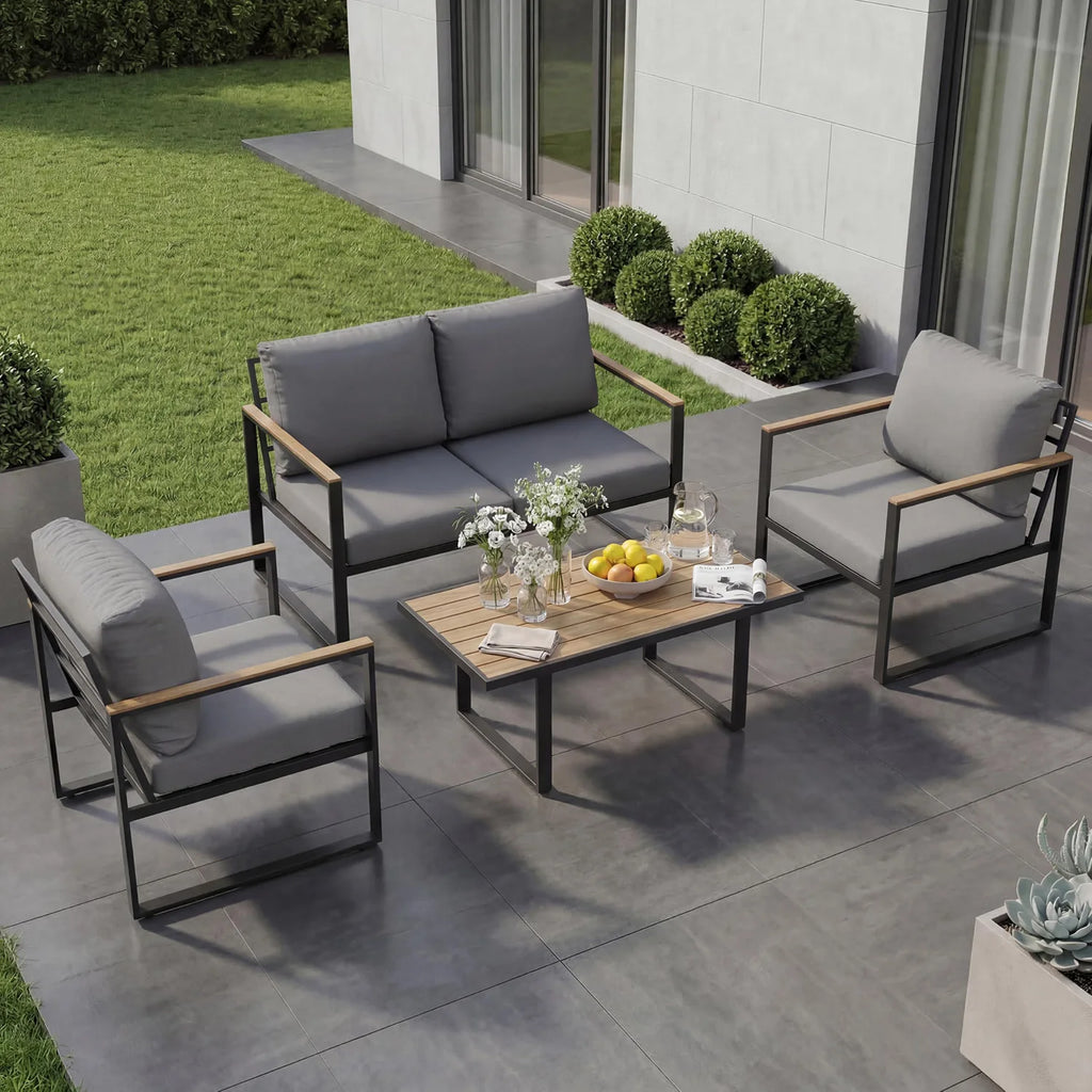 4-Piece Patio Conversation Set with Coffee Table and Washable Cushions