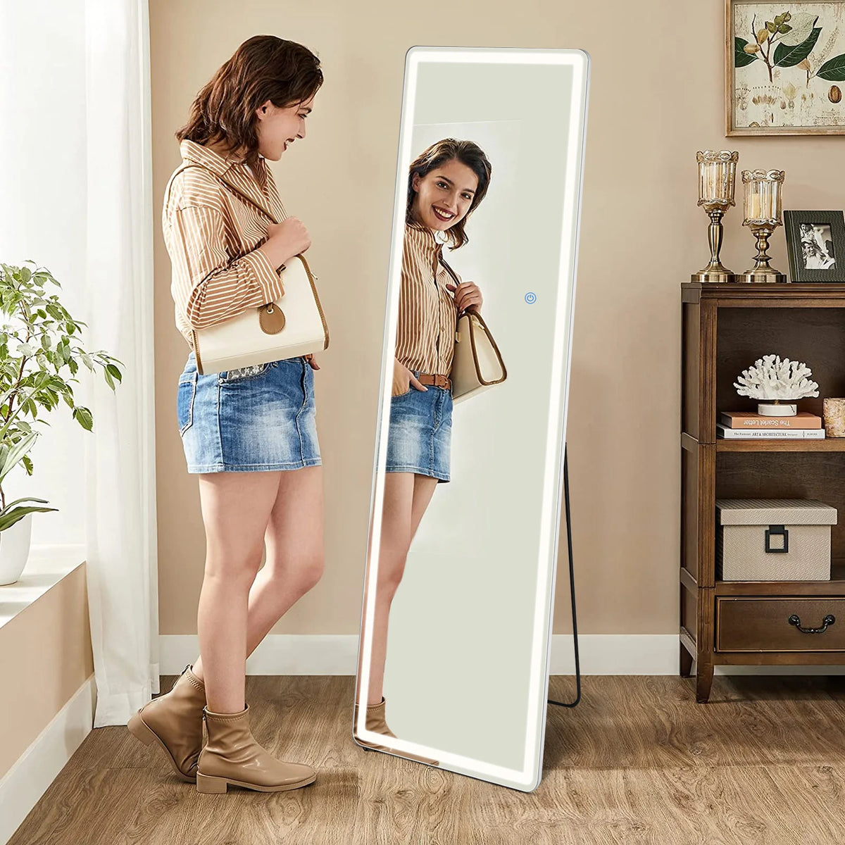 Modern Luxury Full Length Standing Floor Mirror for Home Decor