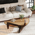 111cm Modern Amber Glass Triangular Coffee Table with Wooden Frame