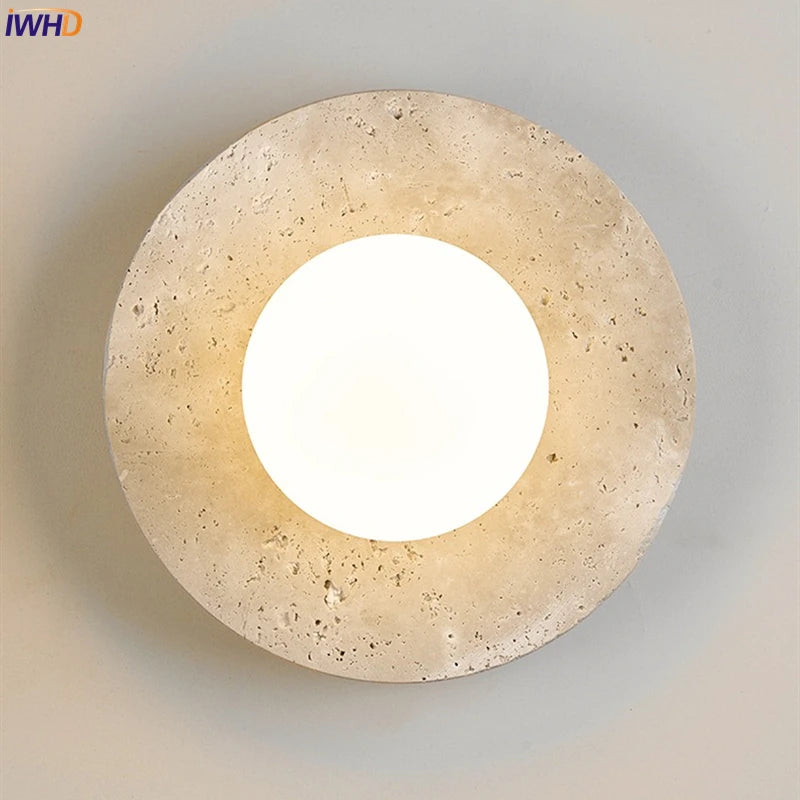 Modern Yellow Travertine and Glass LED Wall Lamp