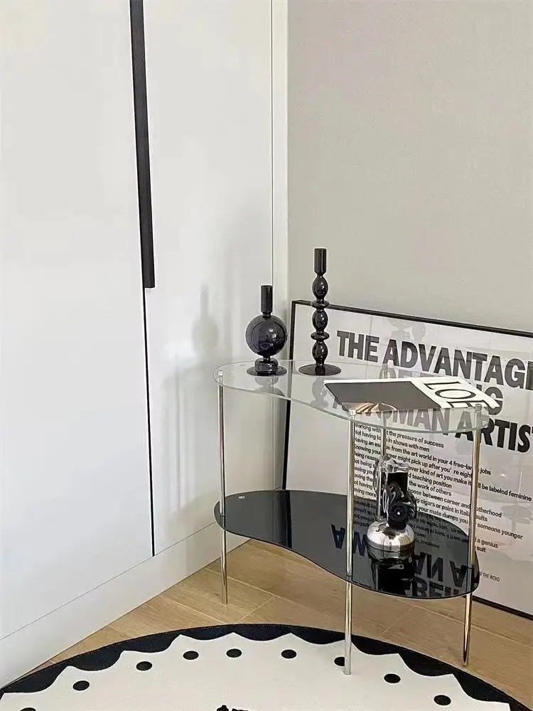 2-Tier Acrylic Coffee Table with Metal Frame for Living Room