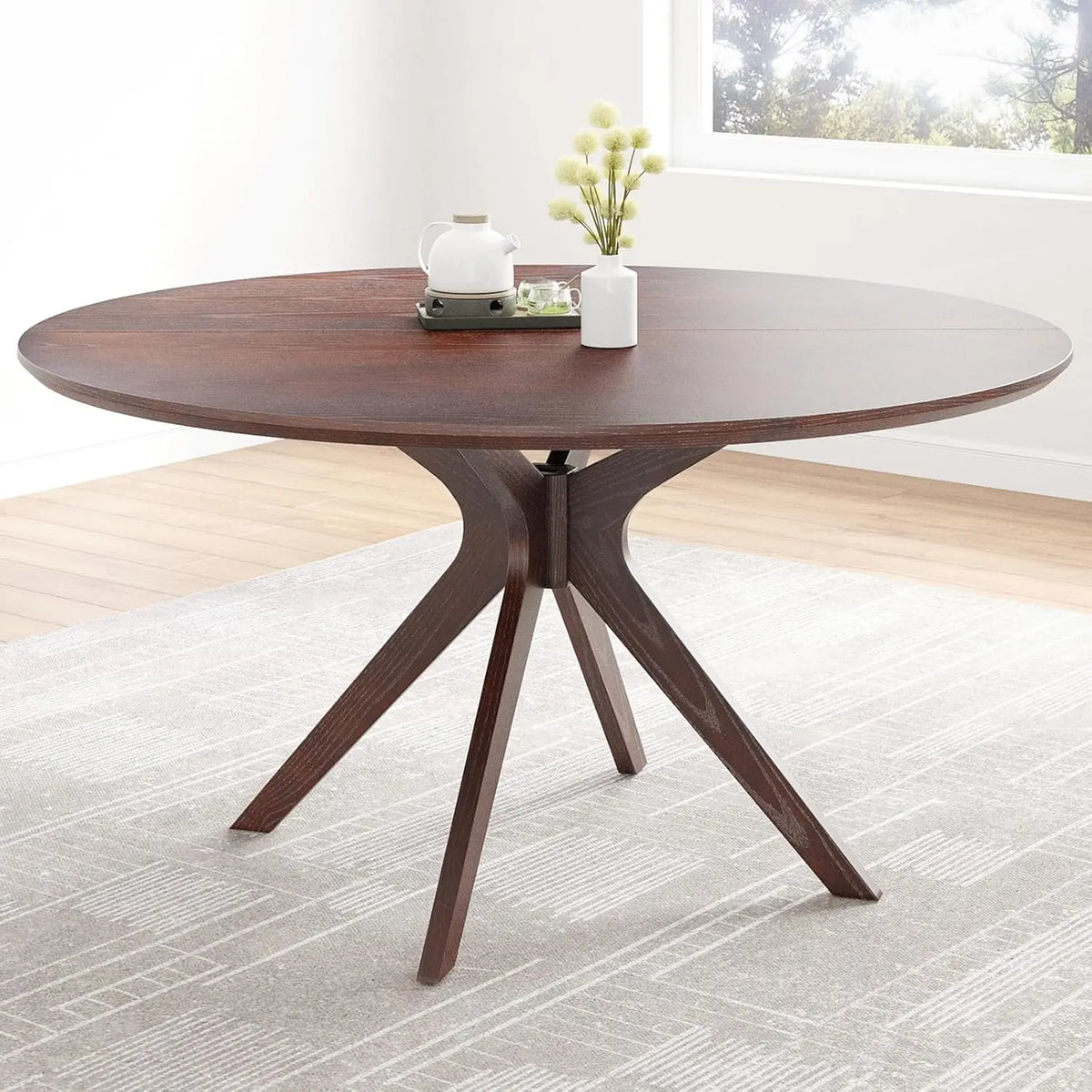 120cm Round Natural Wood Dining Table for 4 People X-Shaped Base Modern Minimalist