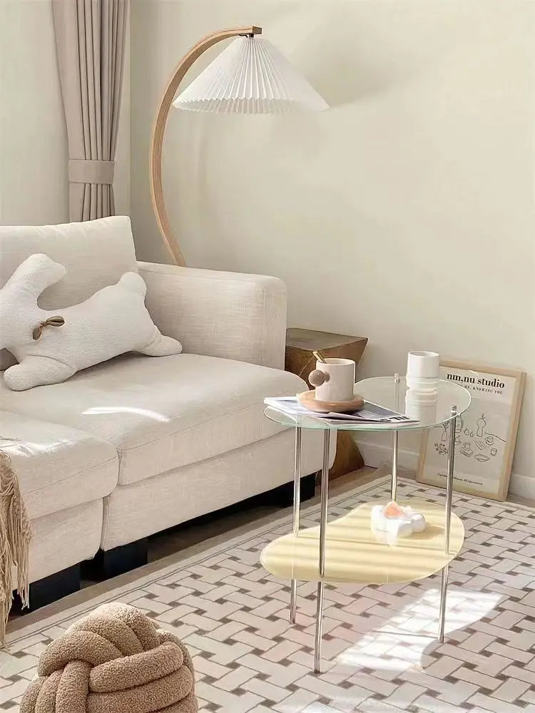2-Tier Acrylic Coffee Table with Metal Frame for Living Room
